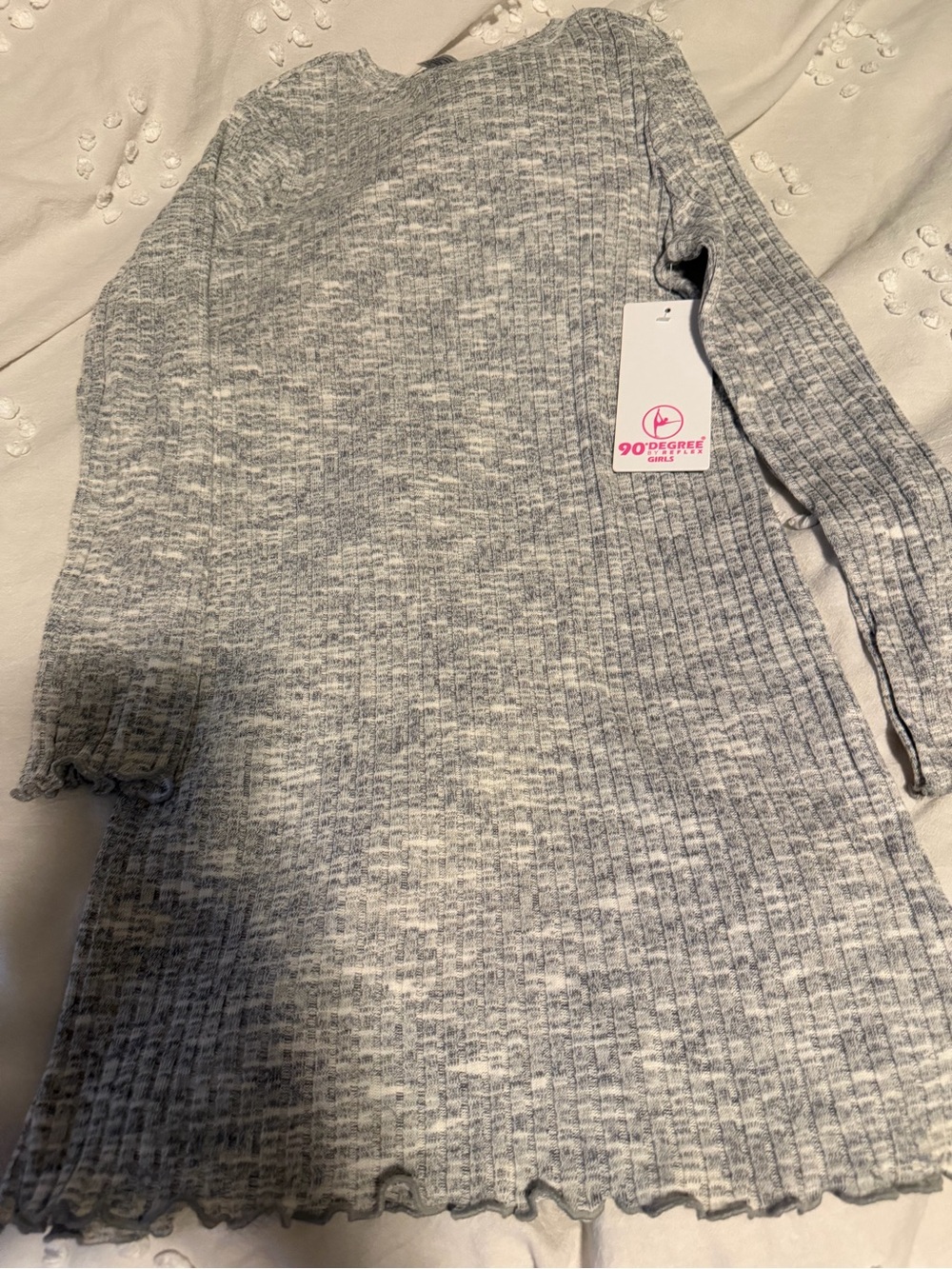 Girls Light Heather Gray Ribbed Long Sleeve Dress